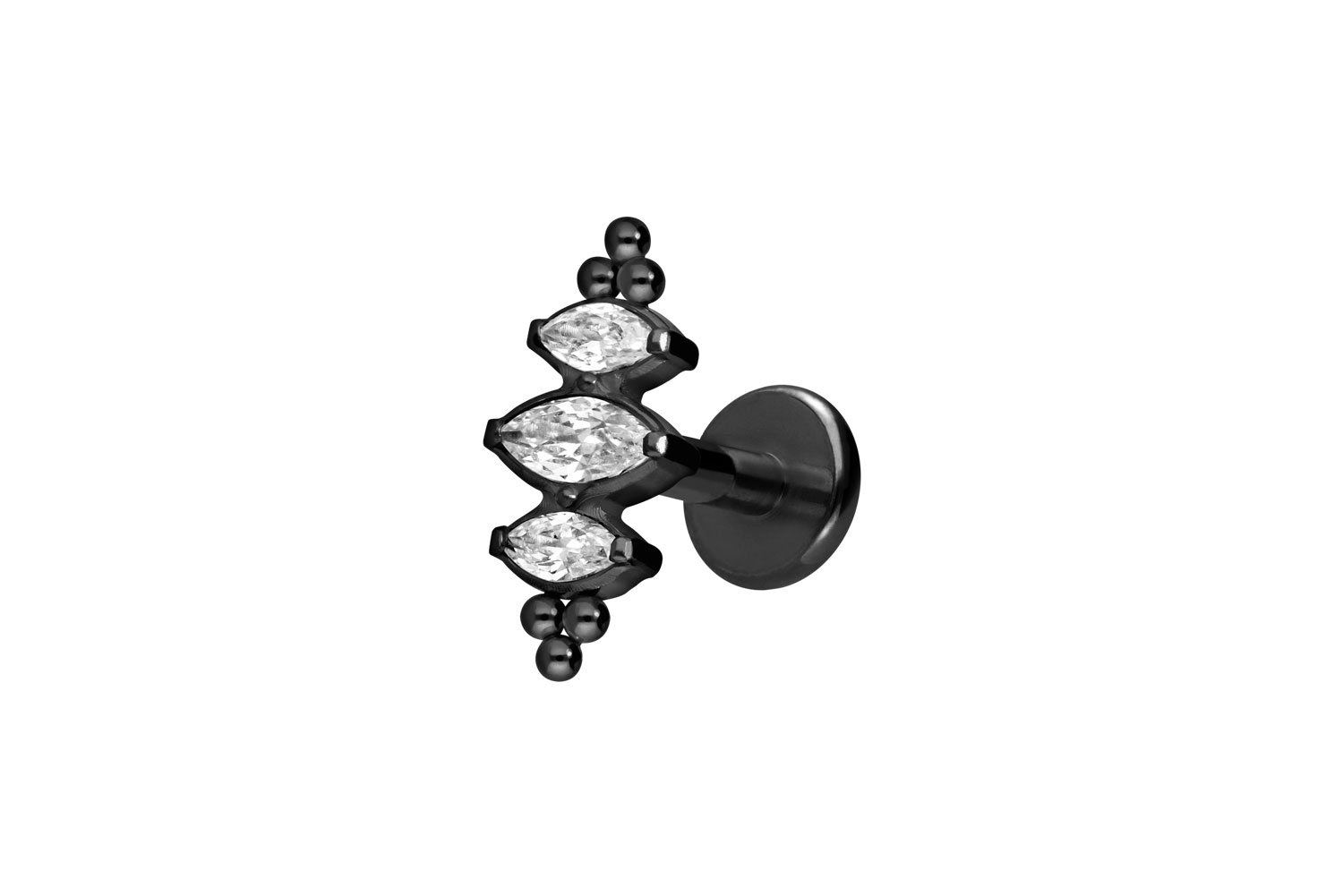 Titan Labret Piercing mit Innengewinde 3 KRISTALLTROPFEN + KUGELN